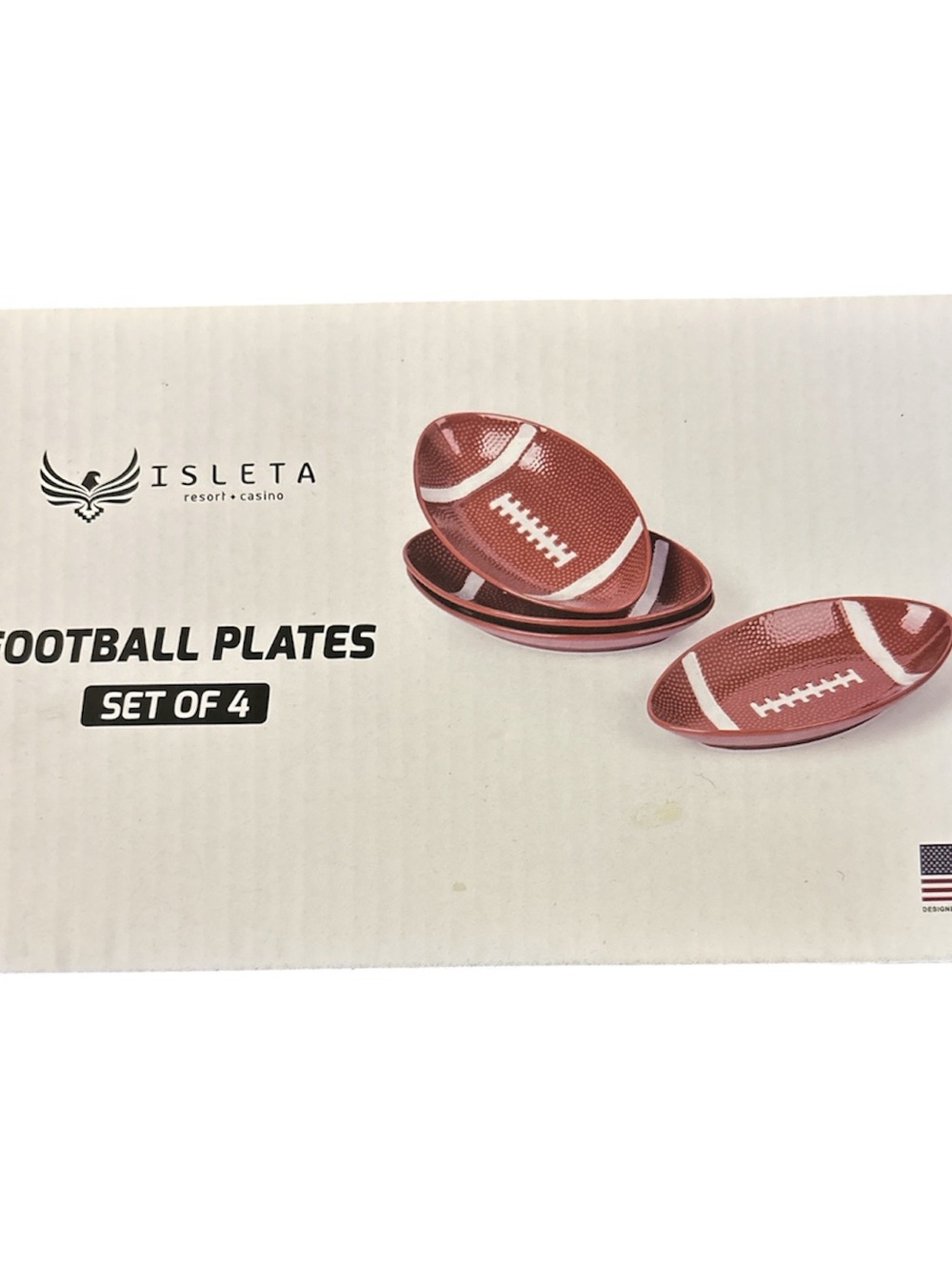 Bamboo Football Shaped Serving Tray - Natural Brown with 4 Football Side Plates - Picture 4 of 4